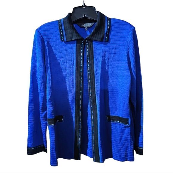 MING WANG Blue Black Woven Jacket - Size Small - Picture 1 of 7